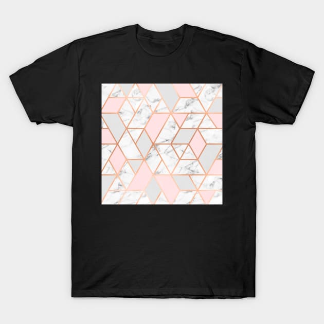 Rose Gold, Pink, Grey & Marble Geo Lines T-Shirt by Blue-Banana